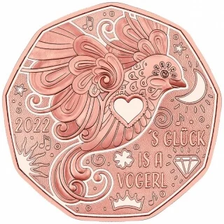 

2022 Austria 5 Euro round Lucky Is a Bird Copper Coin Weighing 8.9G Diameter 28.5mm with Small round Box100% Original