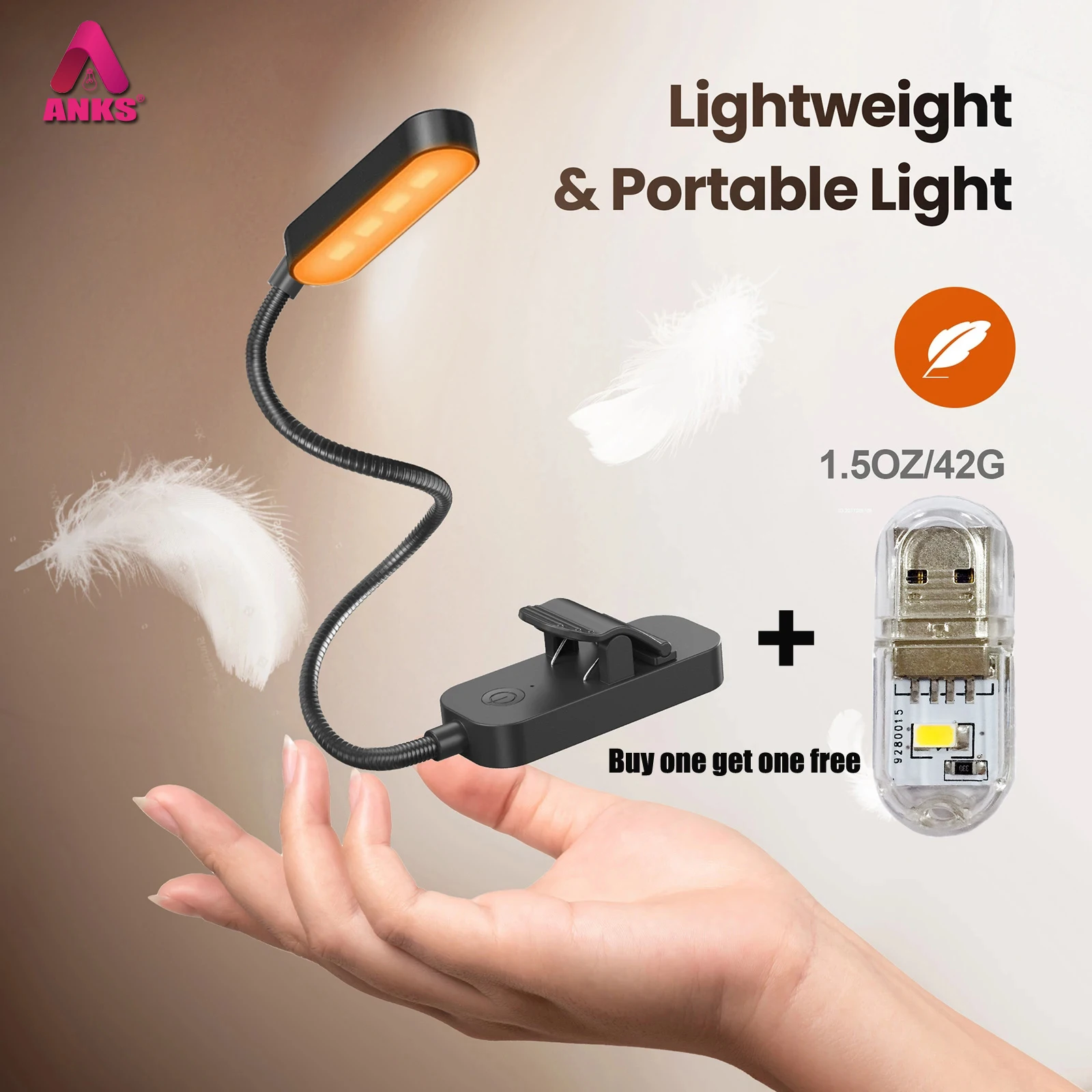 ANKS Clip Book Light Amber Reading Lights for Bed Rechargeable Clip Lamp for Kids Battery Powered Small LED Lamp Night Students