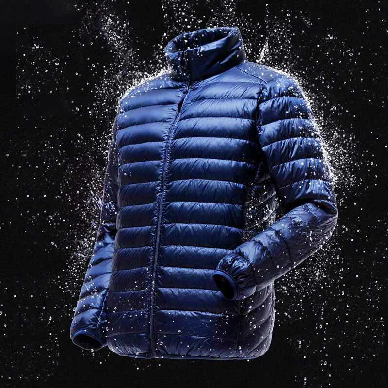 

White Duck Down Jacket Super Lightweight Casual Portable Jacket Stand Collar Plus Fat Plus Size Solid Color Men's Down Jacket