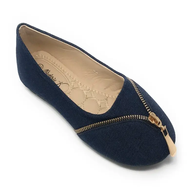 

Women's -on Denim With Zipper Ballerina Flats