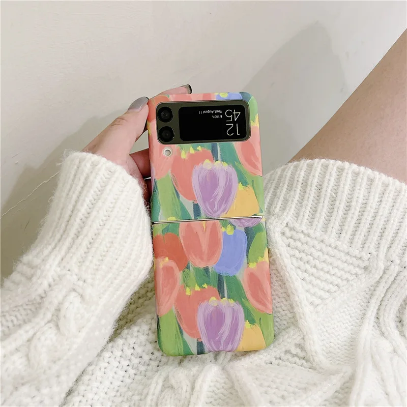 

New Tulip flowers Case For Samsung Galaxy Z Flip 3 Cover PC Hard Phone Case For Samsung Galaxy Z Flip 3 Back Cover Shell
