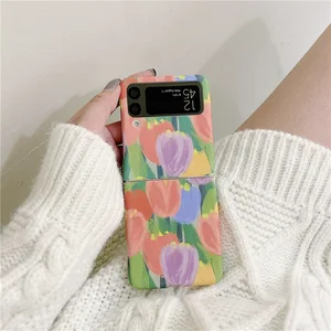 new tulip flowers case for samsung galaxy z flip 3 cover pc hard phone case for samsung galaxy z flip 3 back cover shell free global shipping