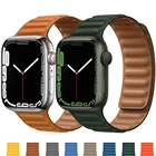 Ремешок кожаный для Apple watch band 44 мм 40 мм 41 мм 45 мм 42 мм 38 мм, оригинальный браслет с магнитной петлей для iWatch series 3 5 4 SE 6 7