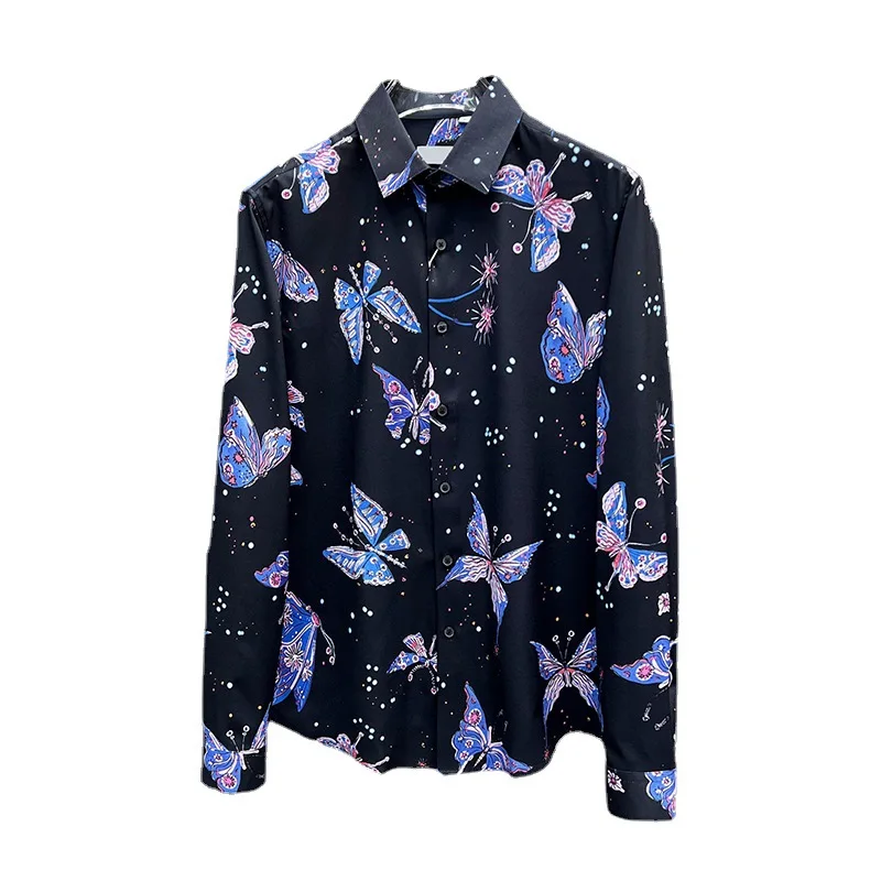 

New 2022 Men 3D luxurious youth butterfly Fashion Cotton Casual Shirts Shirt high Pocket Long-sleeves S 5XL #BG22