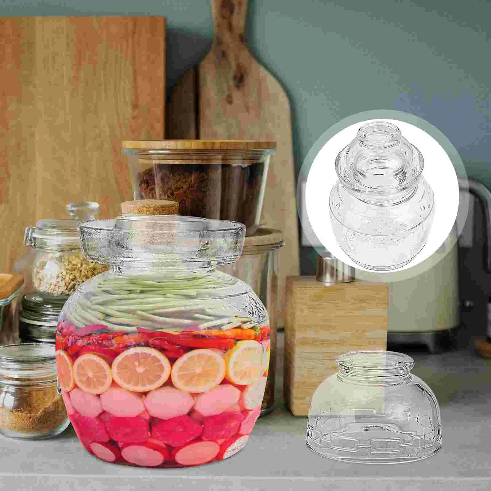 

Баночка Kimchi, стеклянная банка для травления с водяным уплотнением, крышка воздушного замка, видимая ферментационная горшок для брожения 1,5 ...