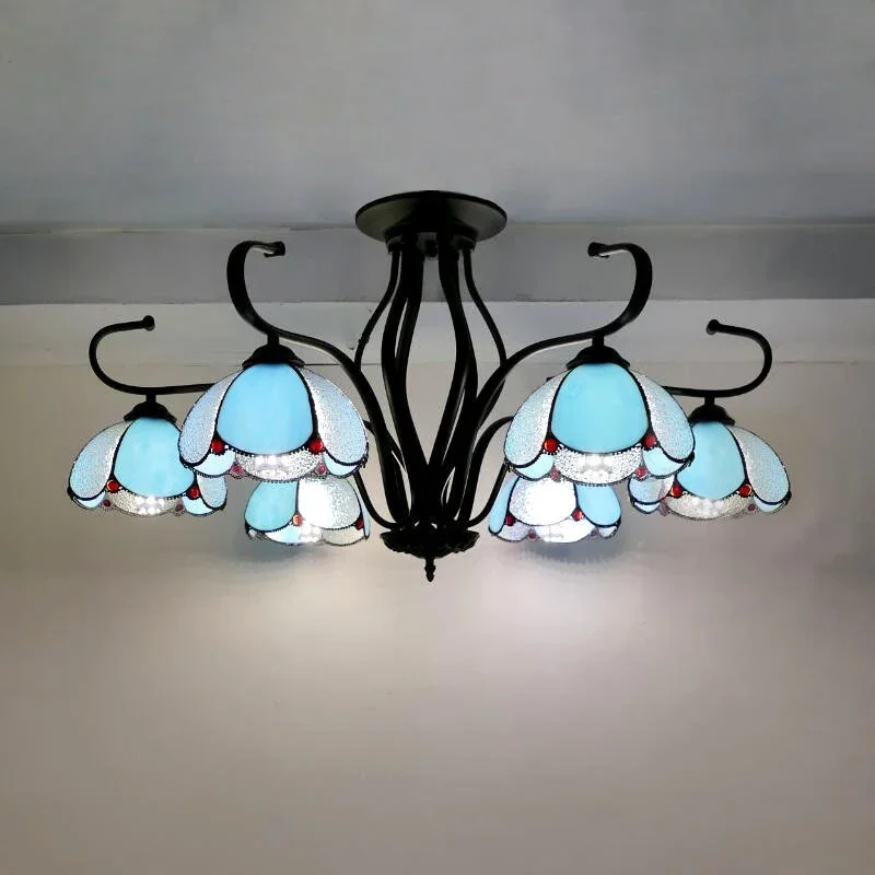 TINNY Tiffany European Living Room Pendant Lamp Mediterranean Sea Creative Color Glass restaurant Bedroom Hotel Chandelier