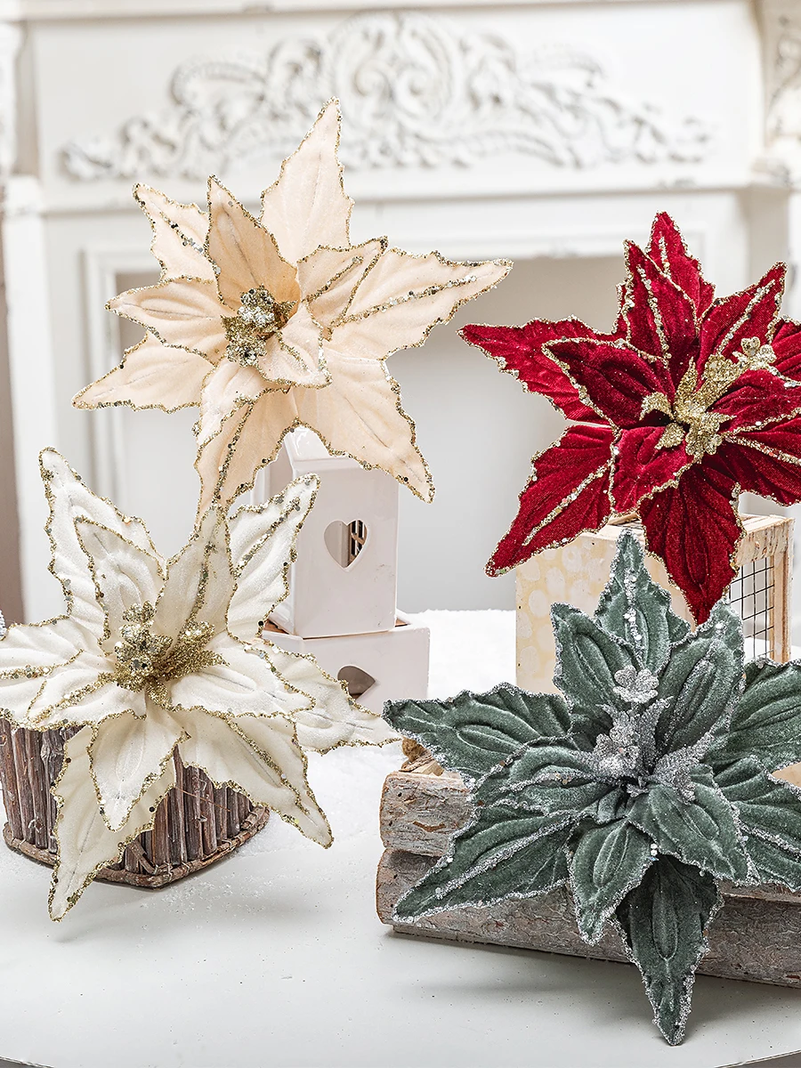 Рождественские цветочные бархатные блестки имитация натуральной и поддельной