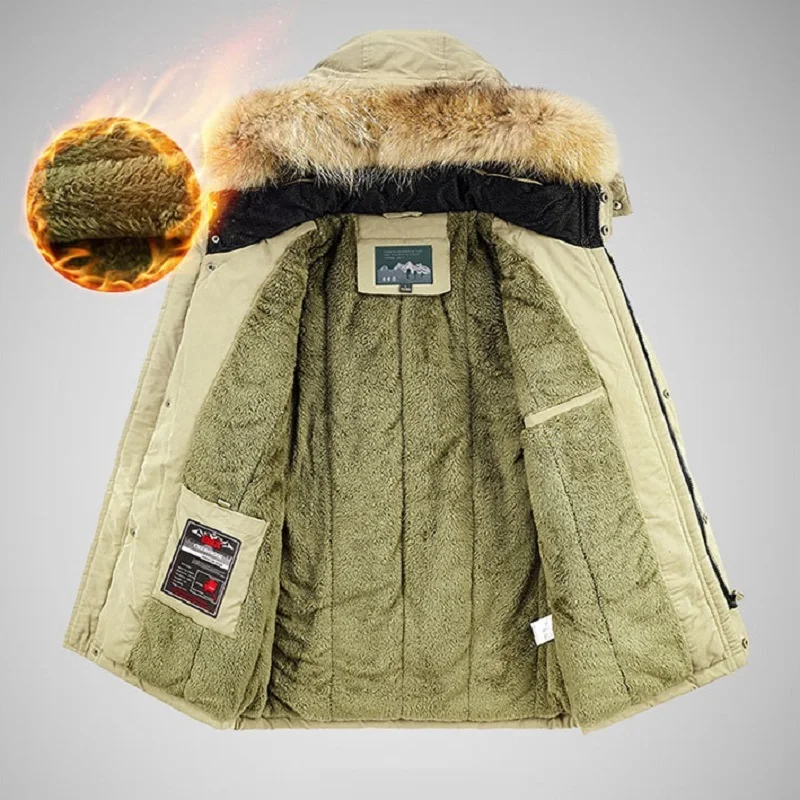 Oversized Mid-length Plus Velvet Winter Coat Men  Casual Detachable Hooded Thick Warm Jackets Outdoor Waterproof Jacket  Parkas