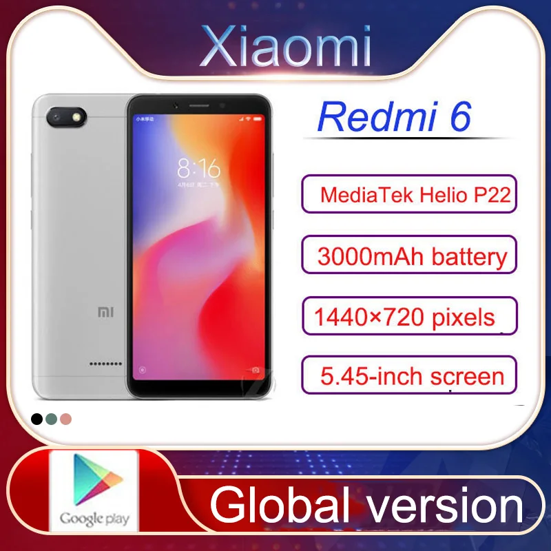 Xiaomi Redmi 6 смартфон, Android, 4 Гб 64 ГБ, 3 ГБ 32 ГБ