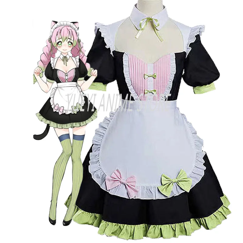 

Anime Demon Slayer Kanroji Mitsuri Cosplay Costume Cat Ear Maid Lolita Dress Kimono Outfits Halloween Carnival Suit