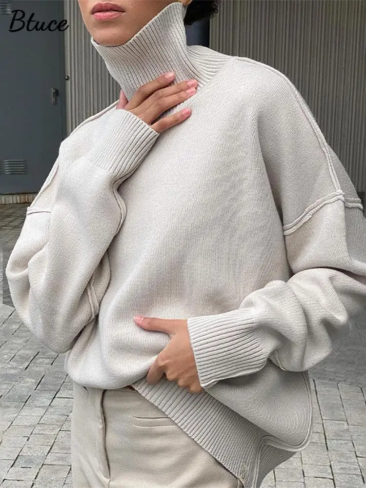 

2022 Fashion Women Basic Turtleneck Sweaters Pullovers Female Warm Cashmere Knitted Sweaters Autumn Winter Lady Soft Jumpers