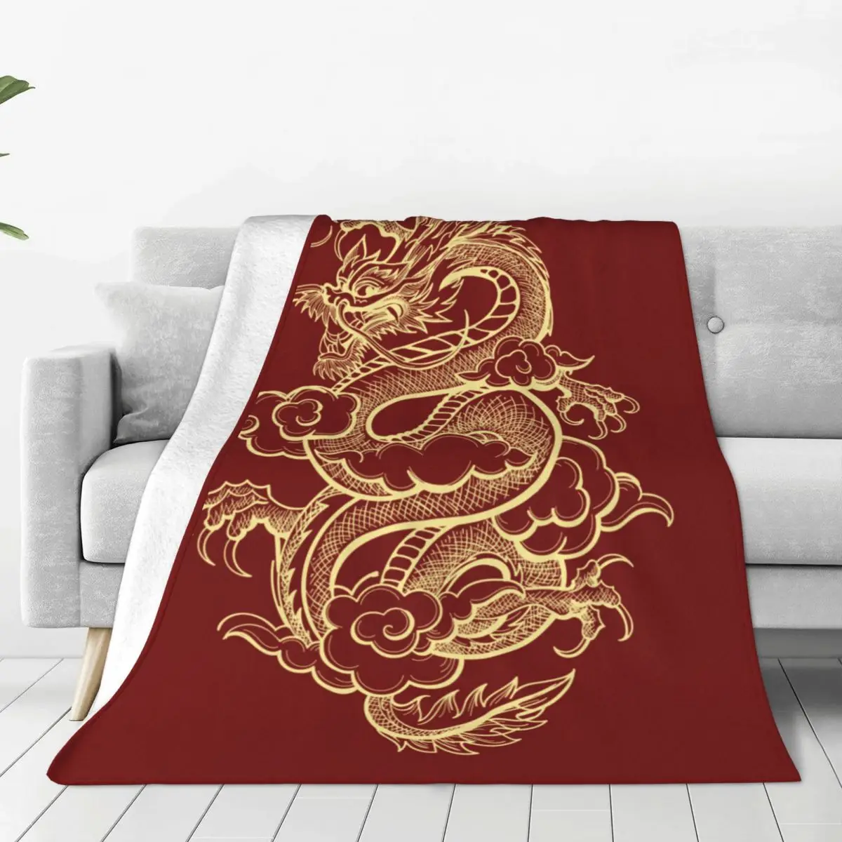 

Chinese dragon blanket bedding furry winter comforter color contrast the creative microfiber wind blanket Anti-pilling washable