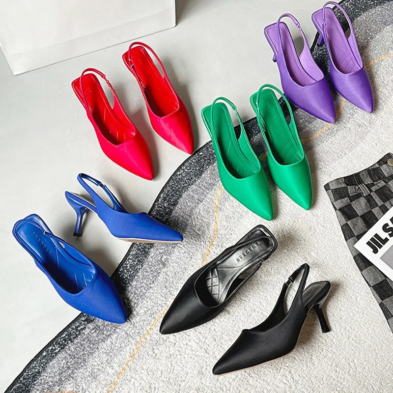 

Summer Women Sandals Pointed Toe Stiletto 8cm Bridal Wedding Elegant High Heels Banquet Sexy Red Black Purple Shoes