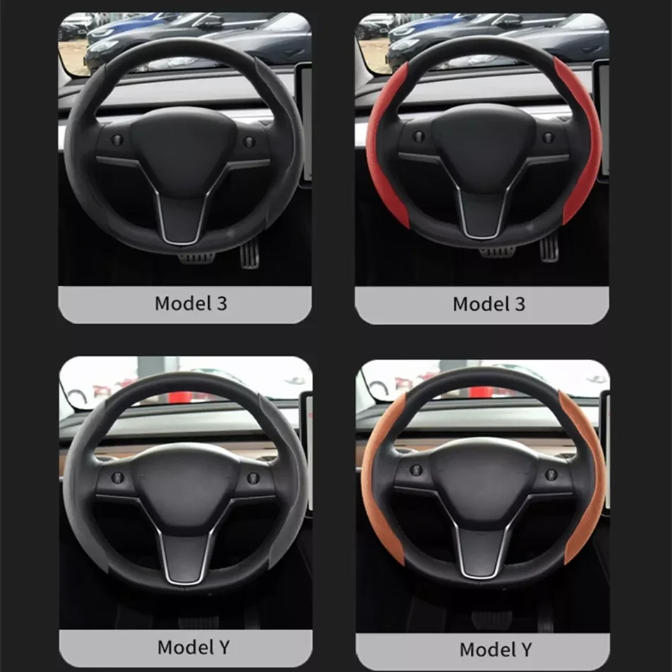 

Install Alcantara Suede Car Steering Wheel Cover For Tesla Model 3 Model Y Accessories Anti-fur Fit D Shape Round Shape New