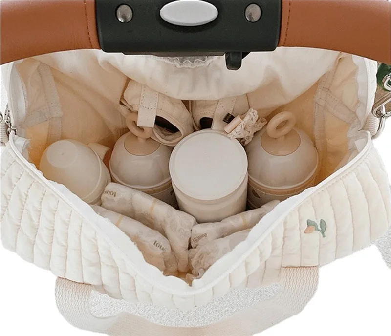 Mummy Shoulder Bag Simple Embroidery Stroller Diaper Storage Organizer Bag Large Capacity Handbags Newborn Baby Care Diaper Bag