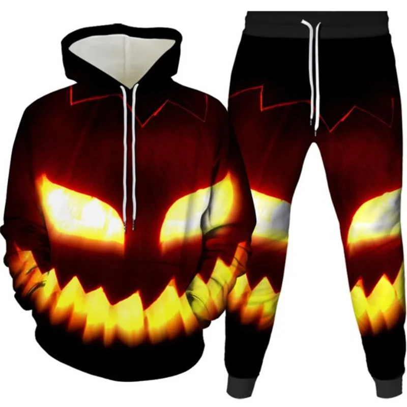 

New Arrival Fashion Halloween Cosplay Clothing Unisex Loose Casual Printing Halloween Party Pullover Pants Suit