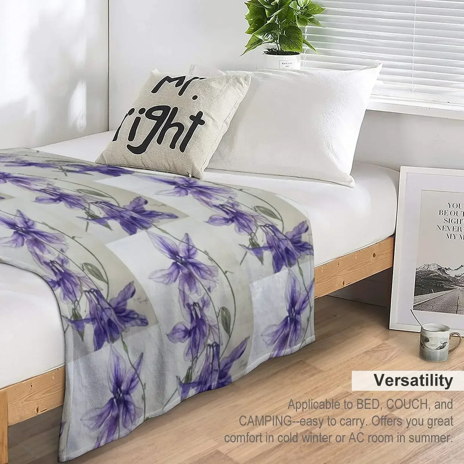 Одеяло Aquilegia Columbine синего цвета с акварельной росписью теплое зимнее одеяло и