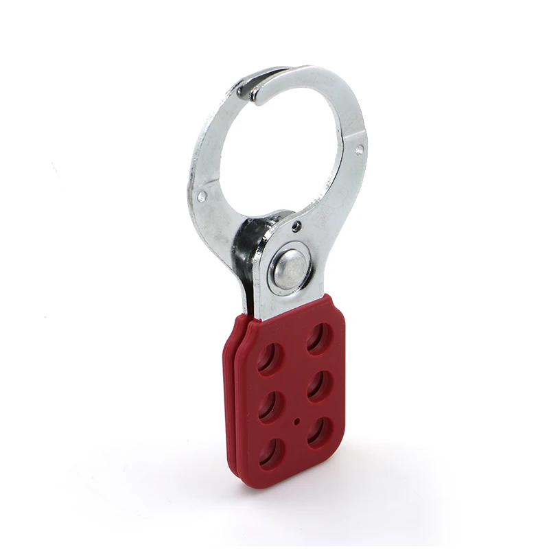 

Steel Safety Lockout Hasp 1.5in 38mm Jaw Clearance 6 Holes Red Vinyl Coated Handle Multiple Inoperative Hazardous Energy Control