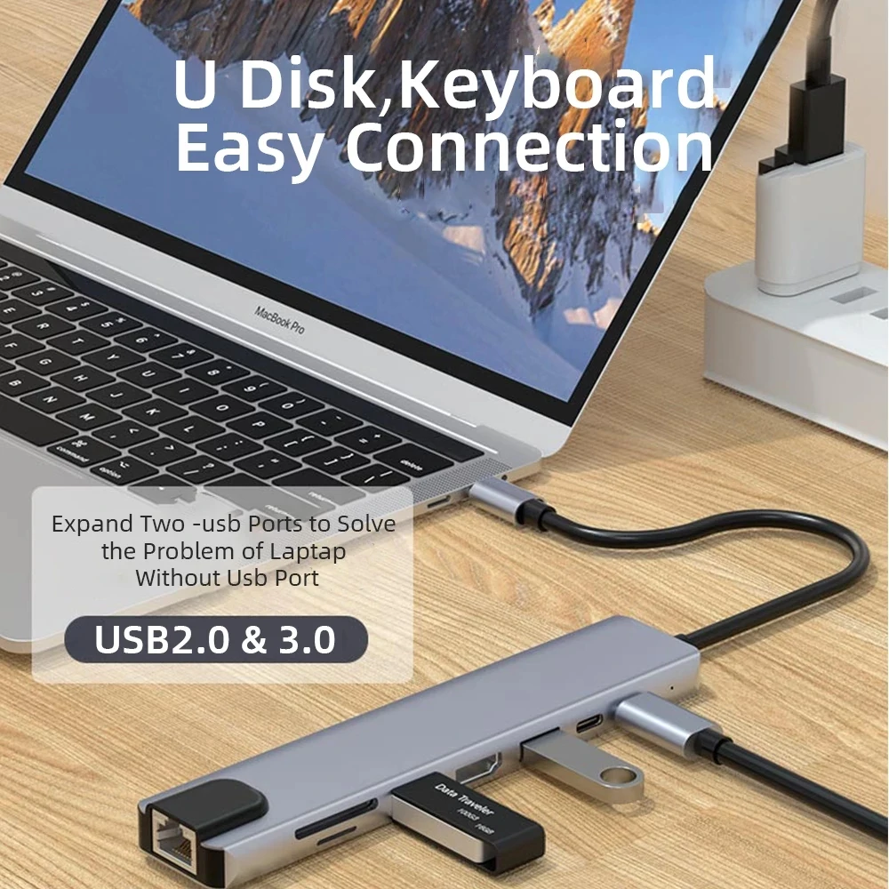 

Aluminum Usb-c Docking Station Usb 3.0 Rj45 Usb 2.0 Usb C Adapter Usb C Hub Usb-c Hub 8 In 1 Usb 3.0 Usb-c Hub Data Transfer New