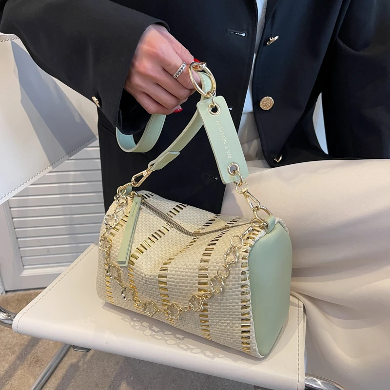 Small Weave Straw Bucket Bags for Women 2023 Summer Fashion Crossbody Bags Lady Travel Purses and Handbags Shoulder Side Bag