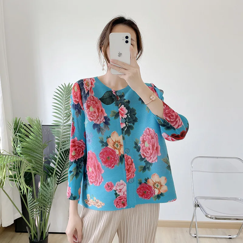 

SuperAen Cardigan New Print Spring 2022 Chinese Style Plus Size O Neck Three Quarter Coat Slim Shirts