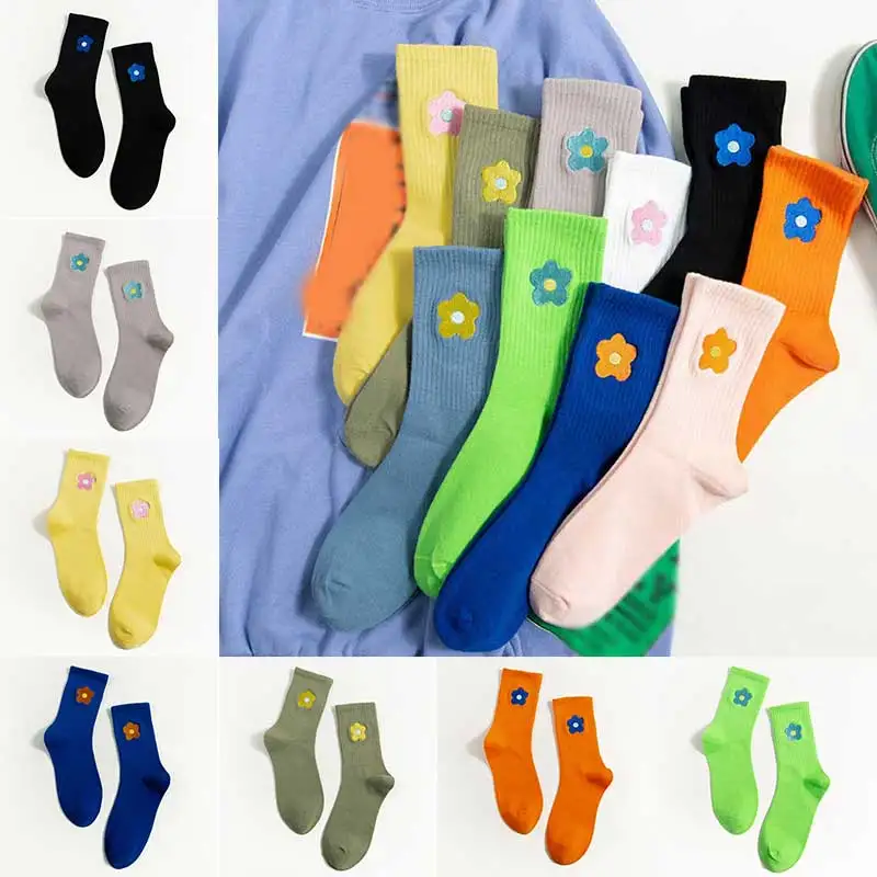 

Streetwear Flower Embroider Socks For Women Japanese Korean Harajuku Style Socks Autumn Winter Socks For Ladies Chaussette Femme