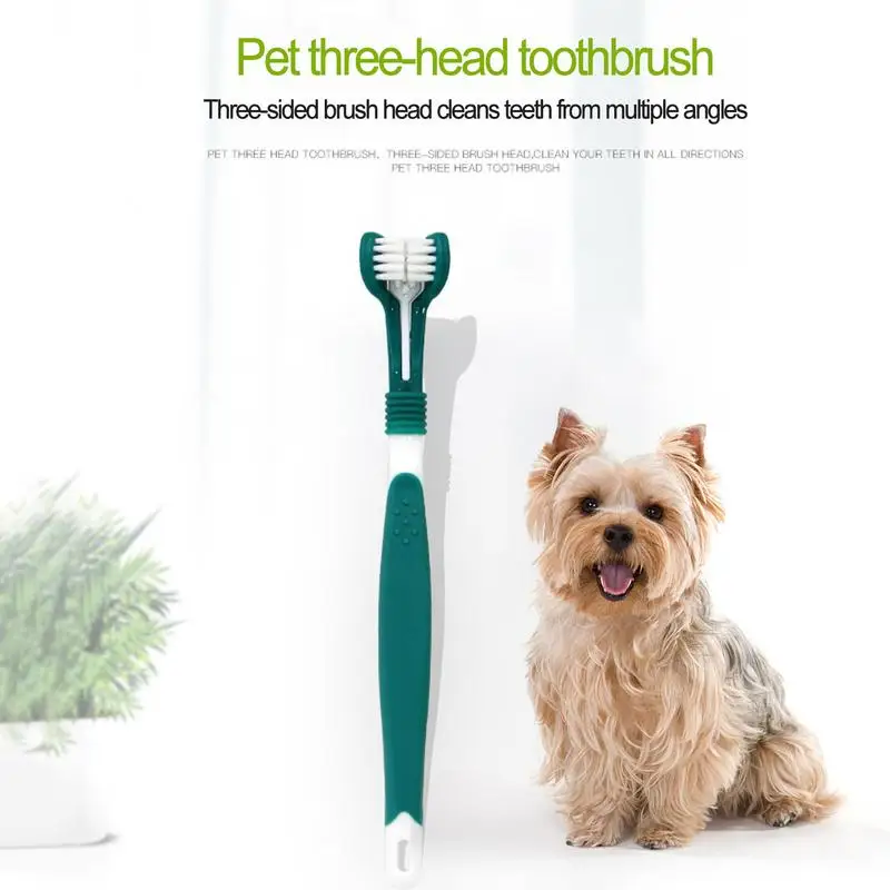 Набор зубных щеток для чистки домашних животных, зубная щетка с тремя головками и несколькими углами для ухода за зубами у собак и кошек