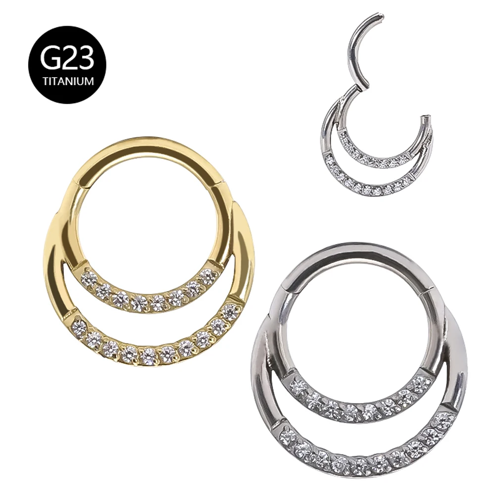 

G23 Titanium Nose Ring Cartilage Snug Conch Helix Daith Earrings Round Septum Piercing CZ Zircon Clicker Hoop Body Jewelry 16G