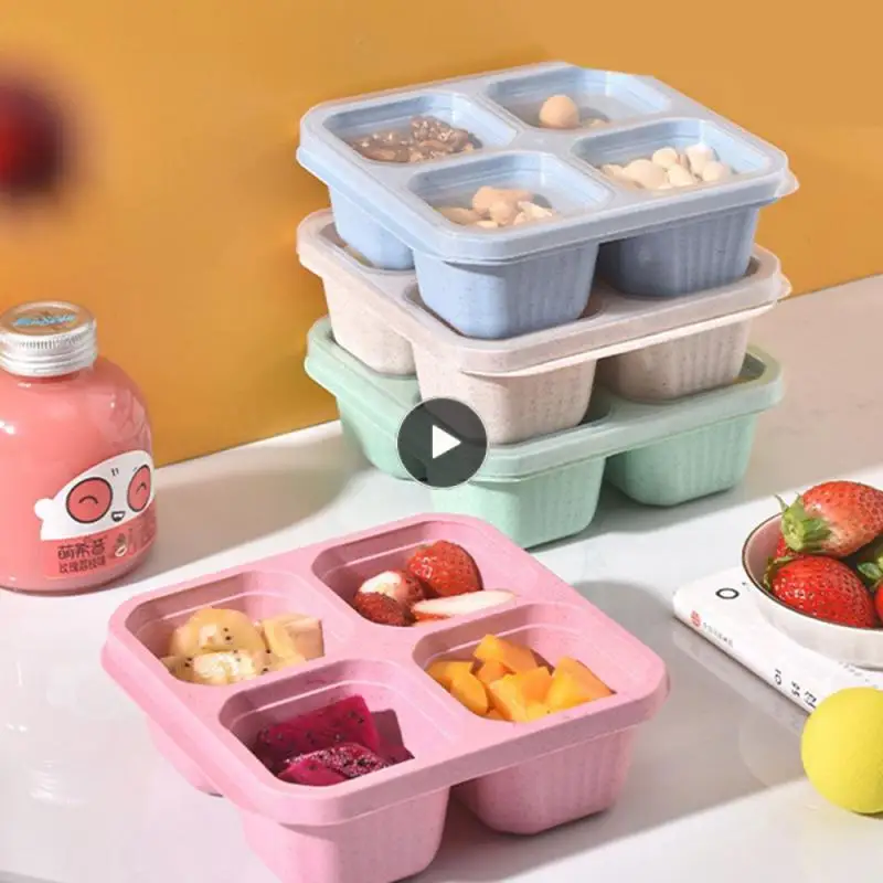 

Rugged And Durable Bento Box Green Wheat Orange Material Snack Dish Fresh-keeping Box Stacking Storage Lunch Box Lattice Design