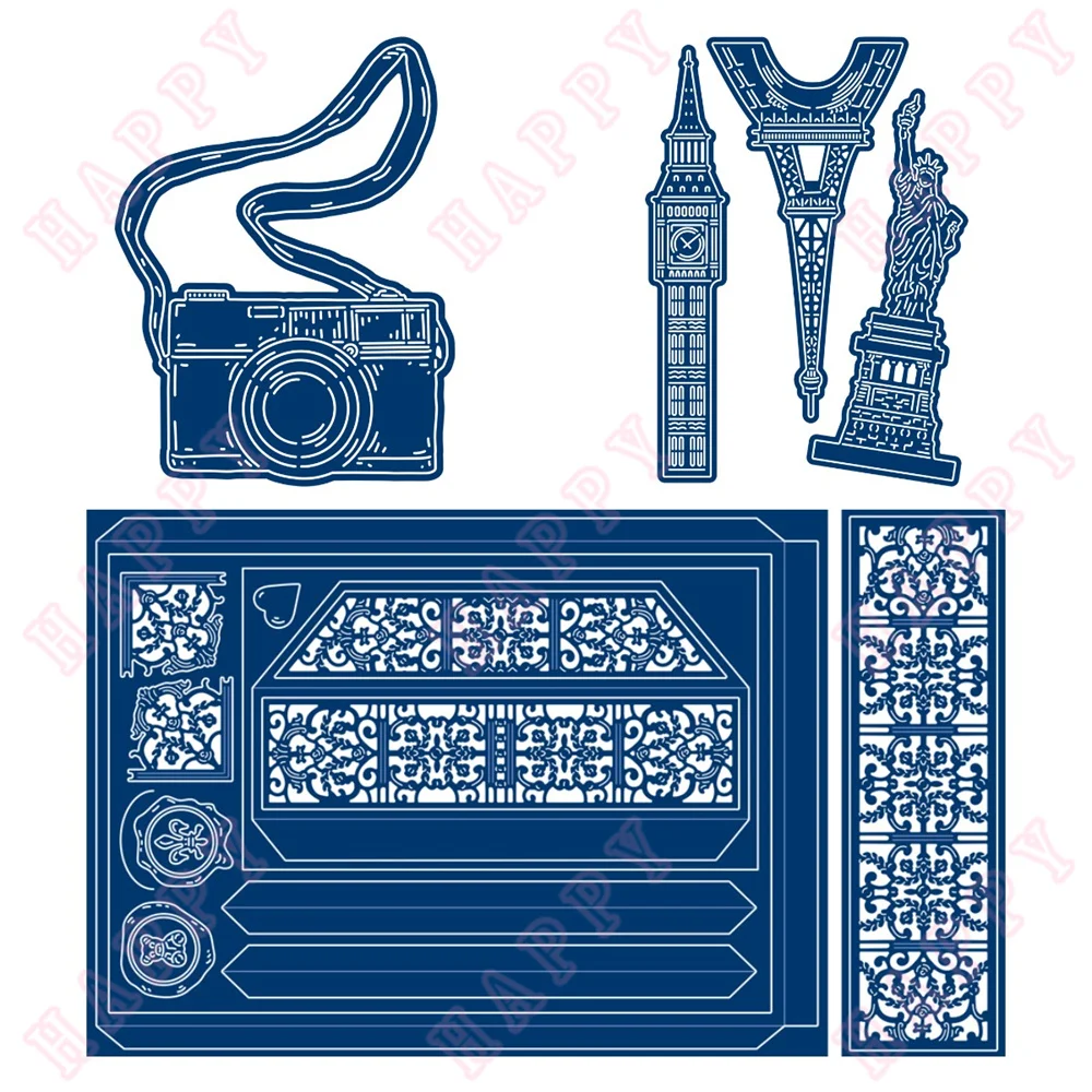 

2022 Secret Book Camera Famous Landmarks Metal Cutting Dies For DIY Scrapbooking Paper Card Making Decoration Craft Photo Album