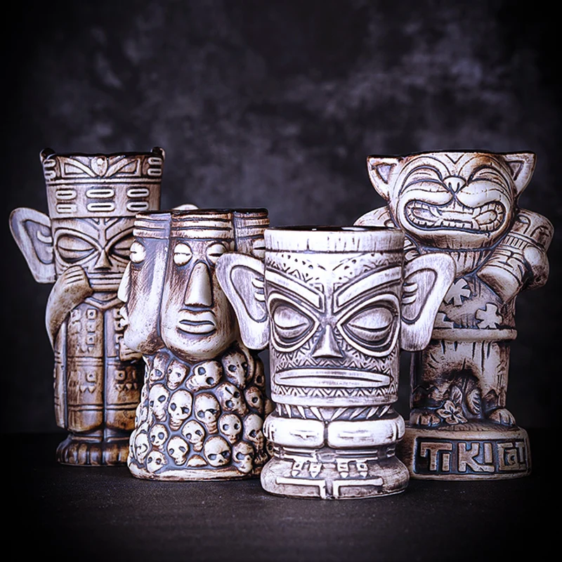 

Ceramic Hawaii Tiki Mugs Creative Ancient Statue Cocktail Glasses Beer Glass Martini Glasses Beverage Mugs Funny Cup Coffee Cup