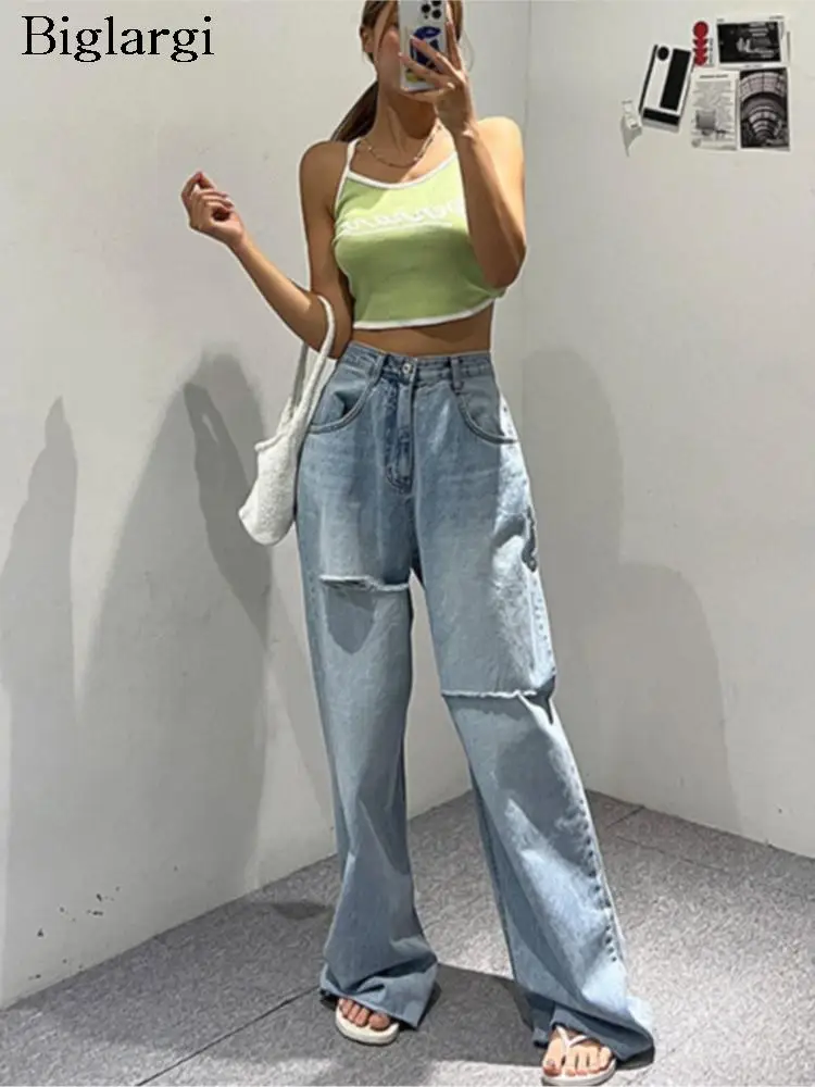

Jeans Long Pants Women Hollow Wide Leg Loose Ladies Jeans Trousers High Waist Casual Fashion Woman Jeans Pants 2023