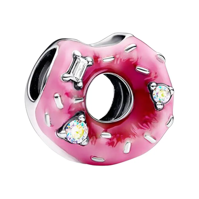 Женские серебряные шармы-подвески в виде пончика с цирконом