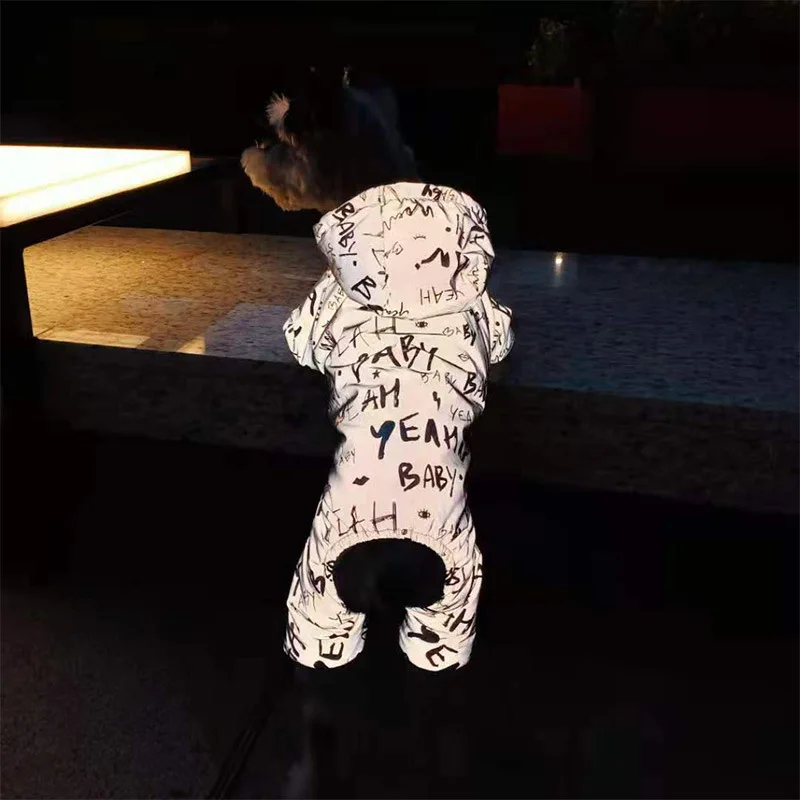 Reflective Clothing for Pets Warm Letter Printing Silve Color Four-legged Pet Waterproof Small and Medium Dog Winter Jumpsuits images - 6