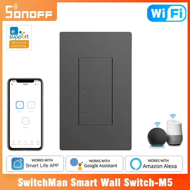 

SONOFF M5 SwitchMan WiFi Smart Wall Switch Smart Home 120 Type 1/2/3 Gang US Wall Switch Via Ewelink Alexa Google Home Alice