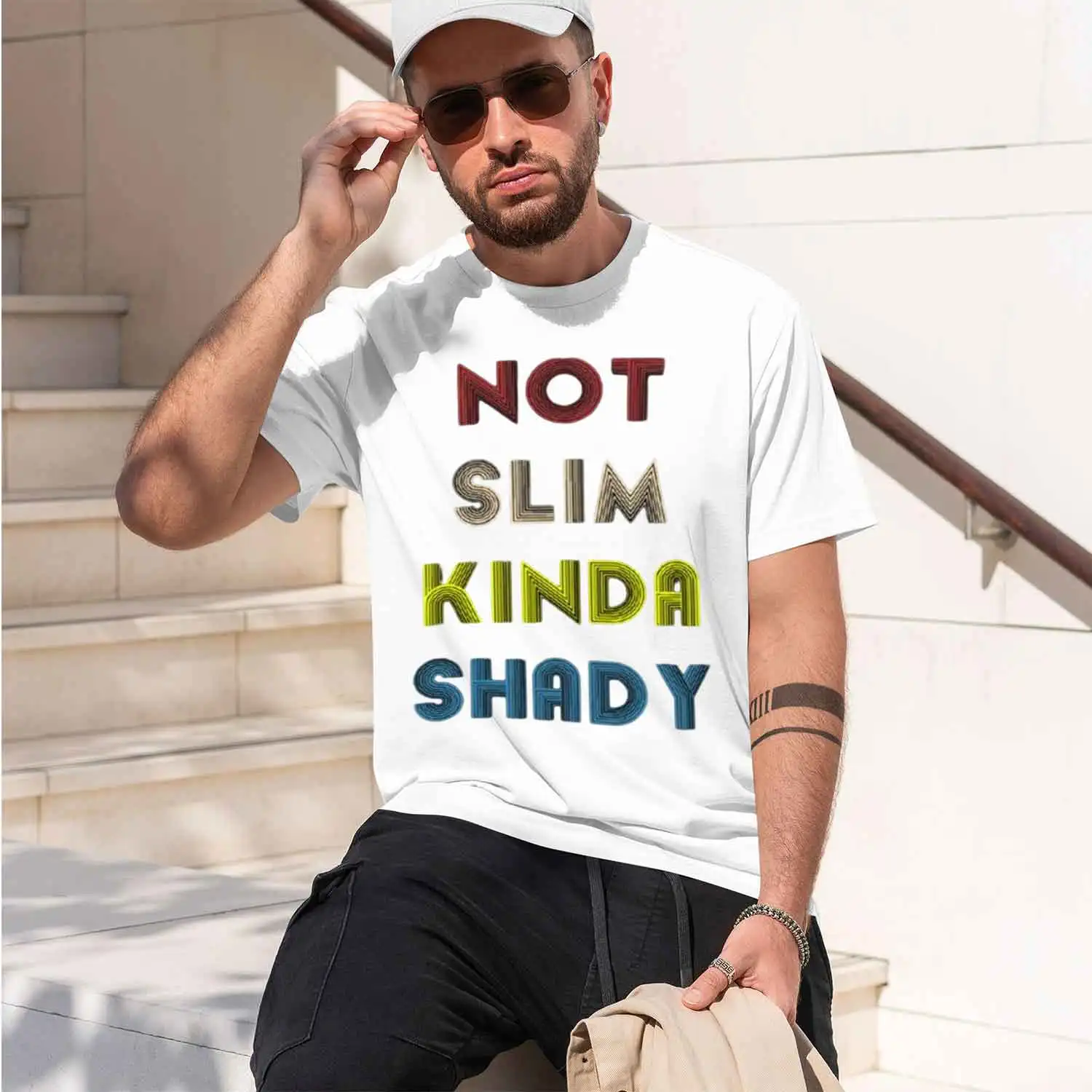 Фото Футболка Not Slim Kinda Shady с принтом, короткий рукав, новая модель 2026 года, классическая повседневная футболка с круглым вырезом, различные цвета №2