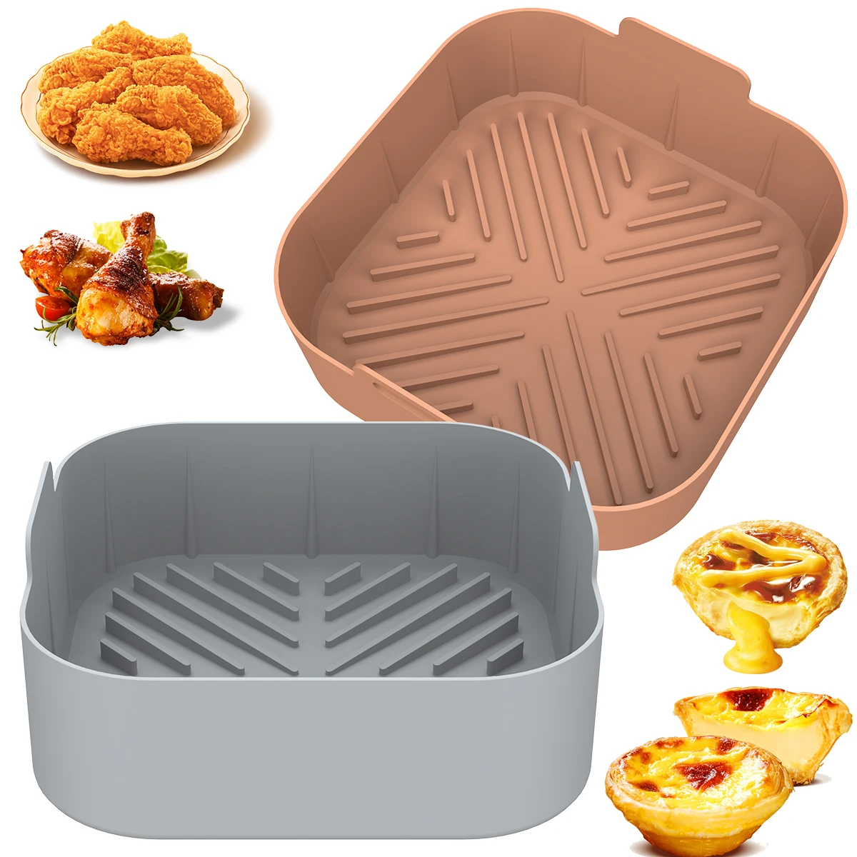 

2Pcs Air Fryer Silicone Pot with Handle Reusable Air Fryer Liner Heat Resistant Air Fryer Silicone Basket Square Baking Pan Air