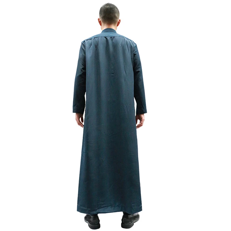 Popular Muslim Men'S Hui Robe Long-Sleeved Stand-Up Collar Casual Solid Color Pakistani Arab Islamic Clothing Мусулманские Плати