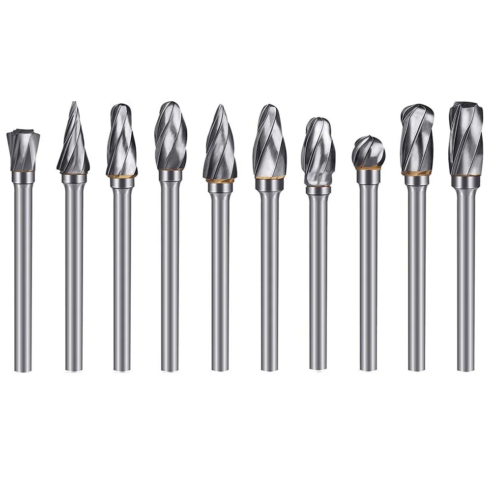 

10Pcs/Set 3mm Shank Milling Cutter 6mm Coarse Teeth Burr Tungsten Carbide Rotary File Reamer For Grinding Polishing Power Tools