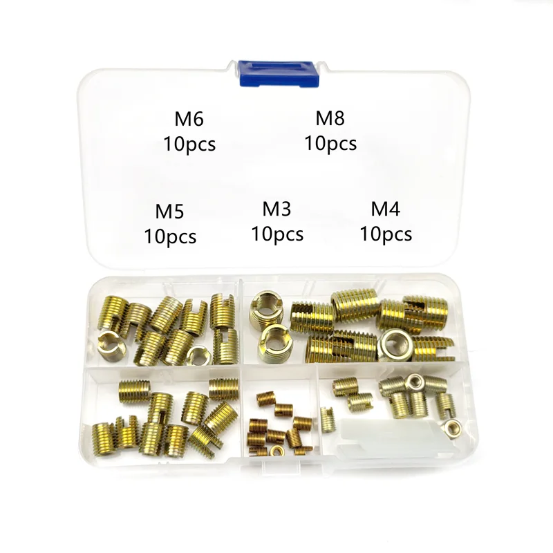

50pcs/set M3 to M8 Golden Galvanized Self Tapping insert Screw Bushing Threaded Inserts Metal Thread Screw Nut Repair Kit