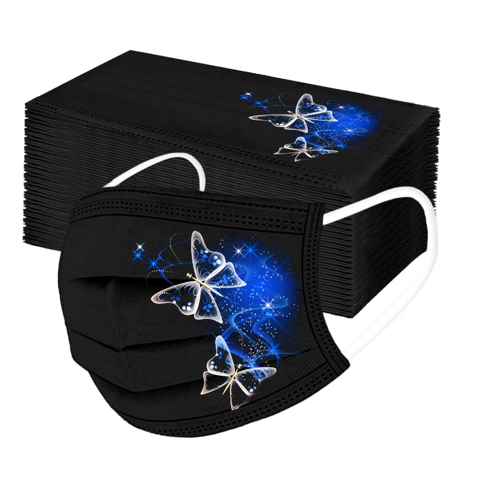 

50PC Adult'S Butterfly Printed Mask Disposable Protective Face Mask Dustproof Breathable Windproof facemask Halloween Cosplay