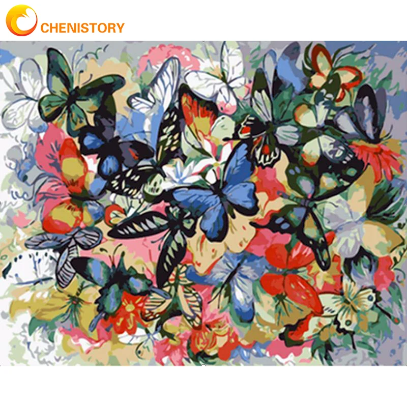 

CHENISTORY Painting By Numbers Pictures Butterfly On Canvas With Frame Kits For Adults Drawing Coloring Paint By Number Home Dec