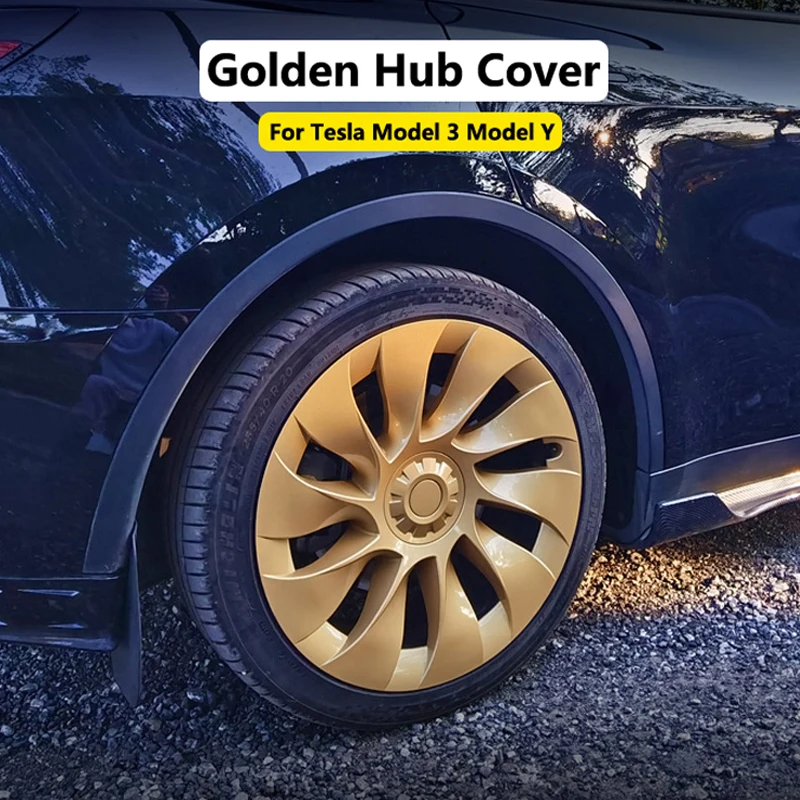 

Golden Car Accessories for Tesla Model 3 Y 18 19 20 Inch Hub Cap Performance Replacement Wheel Cap Automobile Hubcap Full Cover