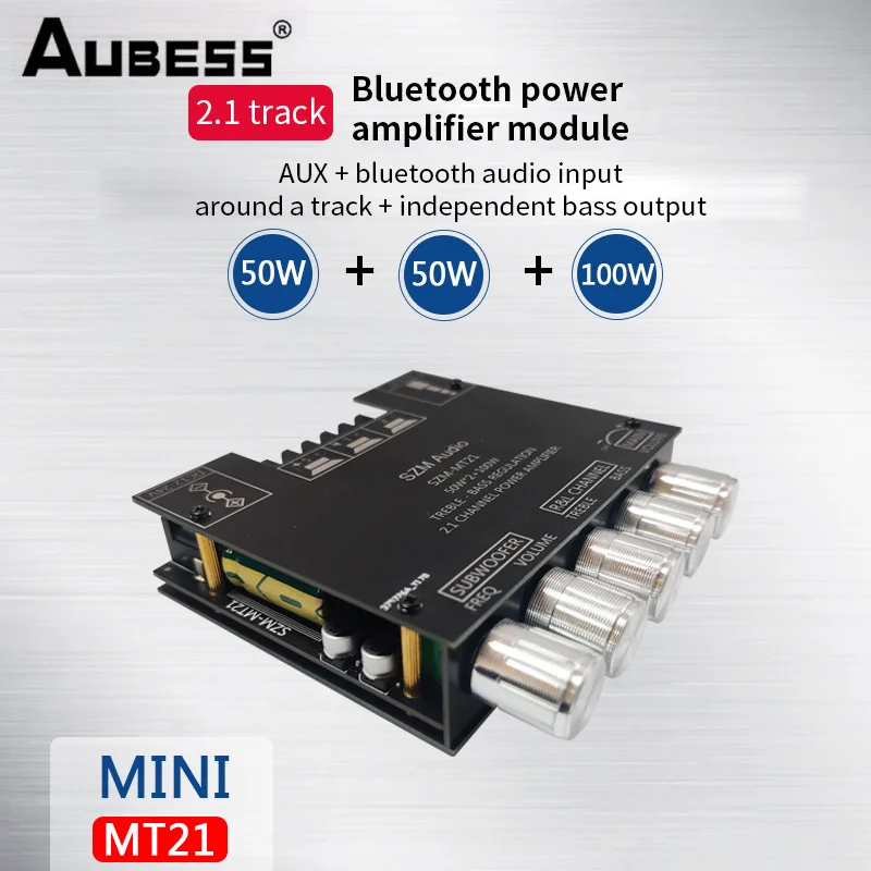 

ZK-MT21 TPA3116, 2,1 каналов, Bluetooth-совместимая Плата усилителя 5,0, 50 Вт x2 + 100 Вт Мощный аудио стереоусилитель, Плата усилителя басов, AUX