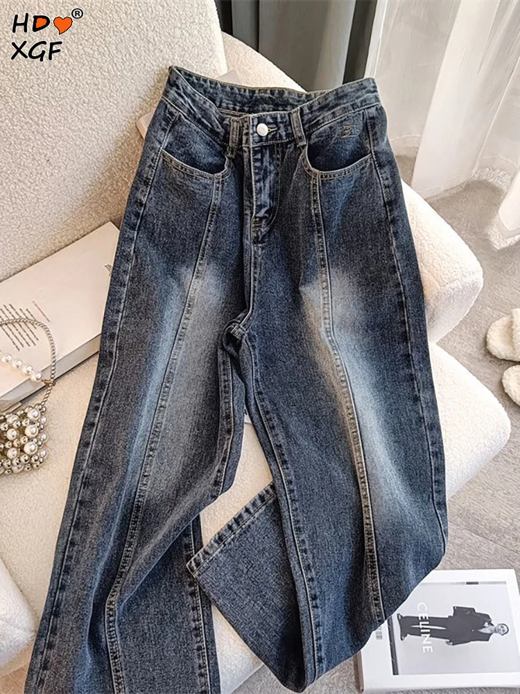 

Джинсы женские с завышенной талией и широкими штанинами, повседневные брюки-карго оверсайз из денима, прямые мешковатые штаны в Корейском стиле, уличная одежда, большие размеры 5xl