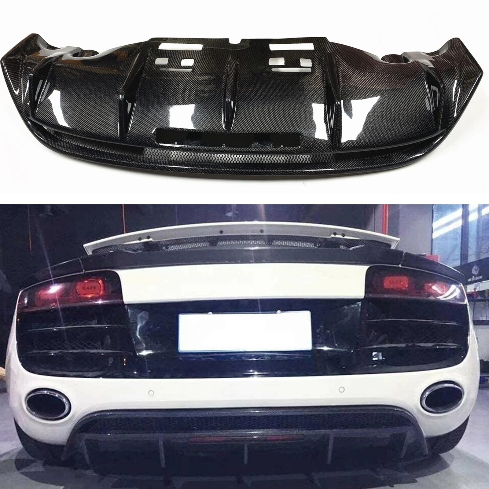 

Rear Bumper Diffuser Lip For Audi R8 V8 V10 GT Spyder Coupe Convertible 2007-2015 Luxury Real Carbon Fiber V Style Spoiler Plate