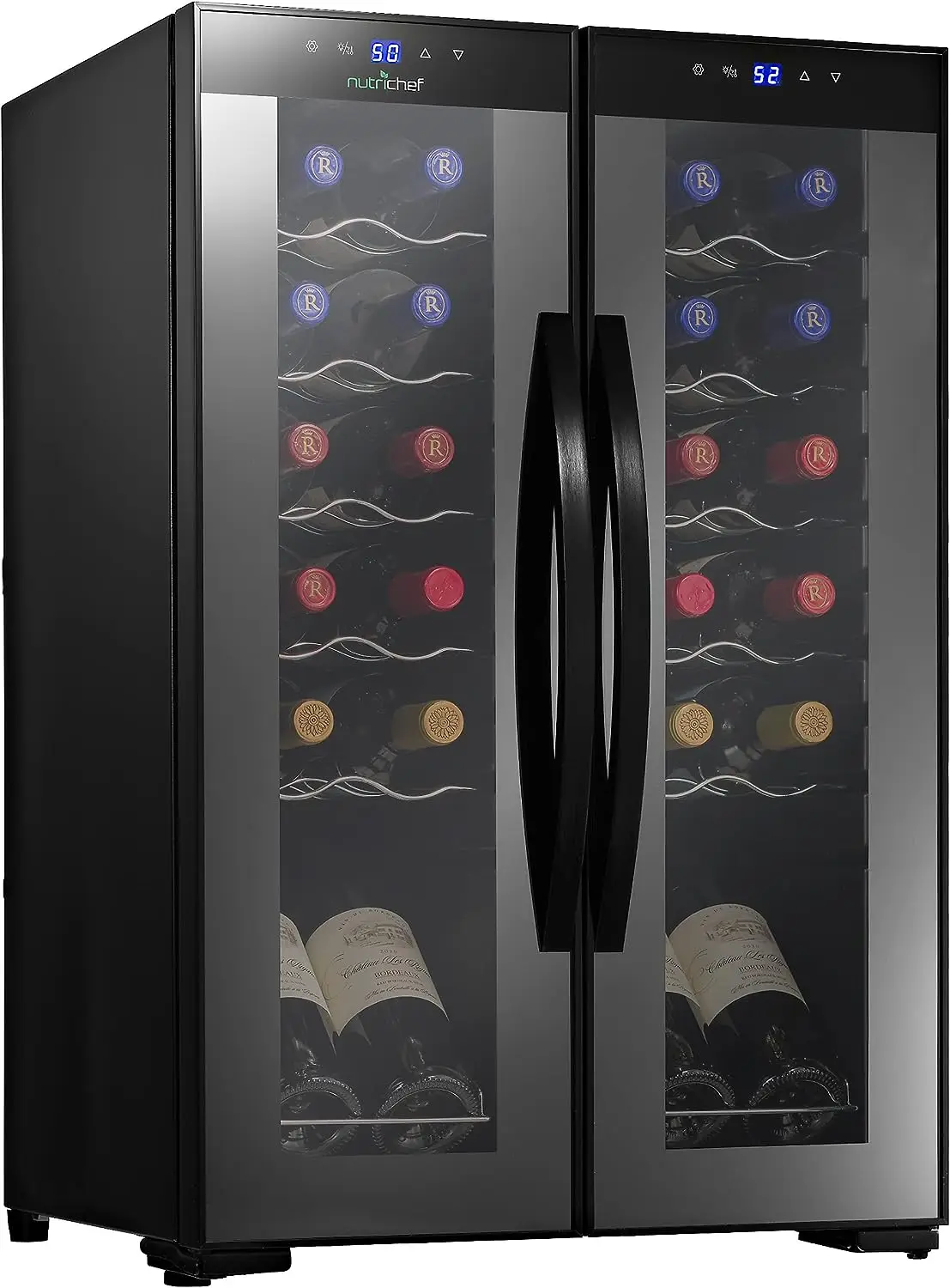 

Cooler for White and Red Wines Chiller, Freestanding Compact Countertop Mini Fridge w/Digital Control, 24 Bottle Dual Zone-Black