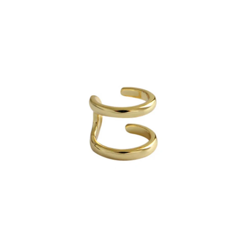 

925 silver Minimalist hip-hop style glossy fake piercing Double hollow geometry gold earrings Trend Jewelry for women gift INS