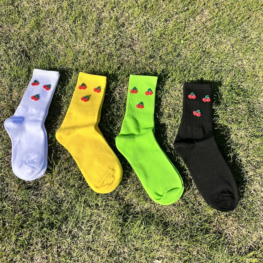 

Cherry Pineapple Decoration Design Woman Socks Cartoon Cute Middle Tube Cotton Street Fashion Cool Sock Harajuku Accessories