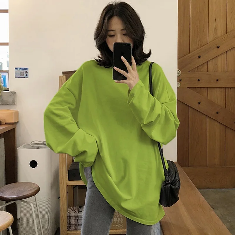 

sping harajuku Best friends long T Shirt Women kawaii T-shirts Women autumn Solid Simple oversized tshirt White long Sleeve Tops